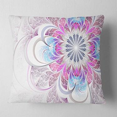 Imagem de Designart Purple and Blue Large Flower Fractal' Floral Throw Sala de estar, sofá, enchimento de almofada de alta qualidade + capa de almofada impressa em ambos os lados 40,64 x 40,64 cm