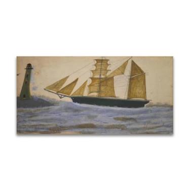 Imagem de RYLJCZ Reproduções de pinturas famosas de Alfred Wallis-(Two-Masted Ship) Impressões em tela - quadros decorativos para sala de estar 70 x 119 cm (27,6 x 46,8 pol) sem moldura