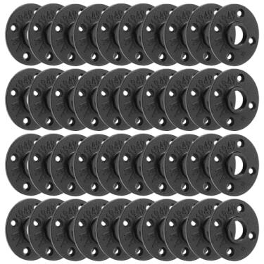 Imagem de Home TZH Flange de piso preto resistente de 1,9 cm, pacote com 40 flanges de tubo de ferro maleável para estilo vintage industrial, flanges com orifício rosqueado para projetos faça-você-mesmo/móveis