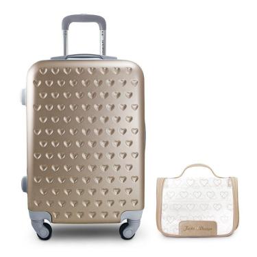 Imagem de Kit Mala De Bordo E Necessaire Transparente Love Dourado