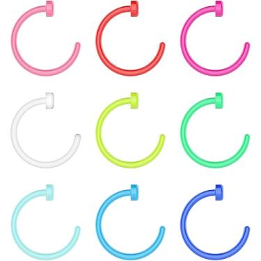 Imagem de Anéis de nariz de plástico para cirurgia, argolas de silicone para narina, argola de nariz, anel de narina neon aberto bioflex colorido, joia de piercing de retentor, cartilagem tragus hélice daith