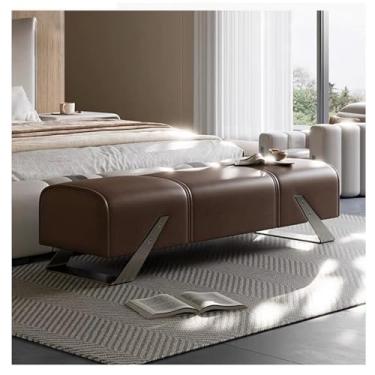 Imagem de GRFIT Banco de armazenamento de extremidade da cama, banco de entrada, banco de quarto, banco estofado, banco interno macio, banco interno de madeira maciça para banco de cabeceira de cama (cor