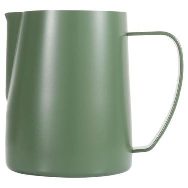 Imagem de Jarra de espuma de leite, 600 ml, aço inoxidável, 600 ml, espumador de leite, copo a vapor para latte art cappuccino com escala de medição, verde