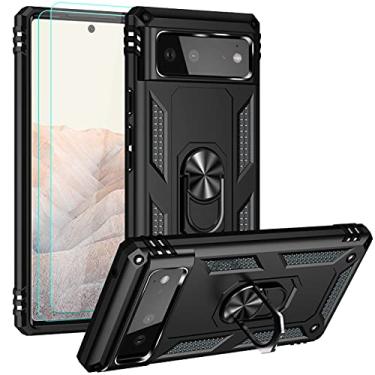 Imagem de Androgate Capa projetada para Google Pixel 6 com protetores de tela HD, suporte de anel de metal de grau militar com suporte de 4,5 m testada contra quedas à prova de choque para Pixel 6 Preto