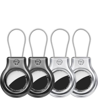 Imagem de Ljusmicker Para suporte de Airtag de metal com trava segura, chaveiro impermeável para AirTags, pacote com 4, acessórios de capa de airtag para bagagem, bolsa, chave, animal de estimação, preto/preto