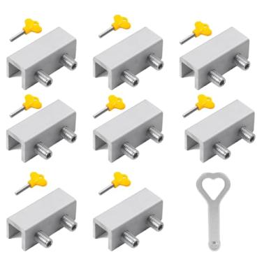 Imagem de Fechaduras de janela, pacote com 8 fechaduras de janela deslizantes com chave para portas de janelas deslizantes verticais e horizontais, fácil de instalar, trava de janela de segurança ajustável para