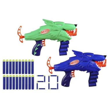 Imagem de Nerf Wild Wolfpack Kit com 2 lançadores de dardos em plástico verde e azul e 20 dardos de espuma, brinquedos para meninos e meninas, para crianças acima de 6 anos