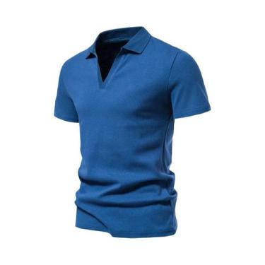 Imagem de Camisa Henley Masculina Slim Fit De Algodão Manga Curta Casual Solta P