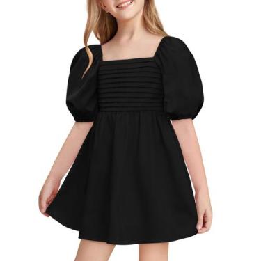 Imagem de Vestido de verão Haloumoning Girls, gola quadrada, linha A, 5-14 anos