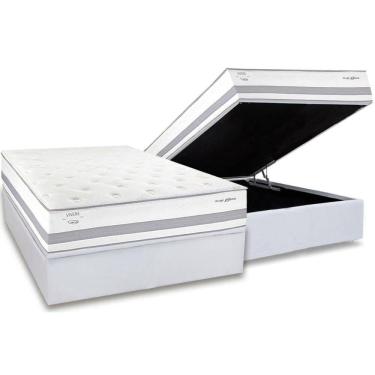 Imagem de Cama Box Baú Casal: Colchão Molas MasterPocket Ensacadas Herval C1741 + Base CRC Linhão White (138x188)