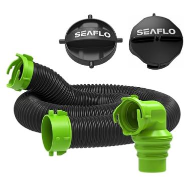 Imagem de SEAFLO Kit de mangueira de esgoto para trailer de 6 m com adaptador de baioneta giratória mangueira de resíduos de polipropileno para fácil armazenamento adaptador giratório de 8,9 cm serve para tubos