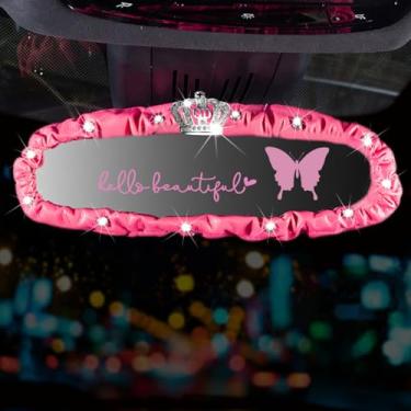 Imagem de Dotesy Capa para espelho retrovisor com 3 peças, capa de espelho retrovisor automático de couro sintético elástico com borboleta acessórios interiores de carro, ajuste universal, decoração de carro