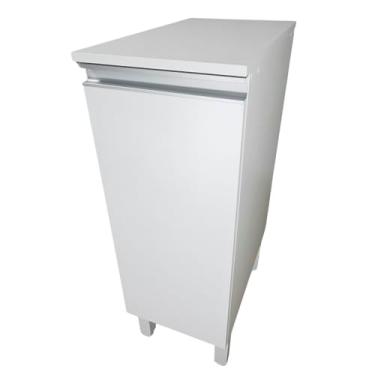 Imagem de Balcão Multiuso Estreito para Cozinha e Lavanderia 30cm em MDF Branco com Tampo (Porta Esquerda)