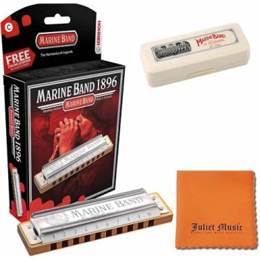 Imagem de Hohner Marine Band Harmônica Key of C com capa rígida, mini colar de gaita e pano de polimento de música Julieta (C pacote)