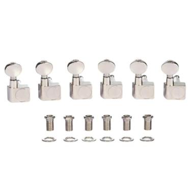 Imagem de 6 pinos em linha 21:1 de pino duplo (sem parafusos) afinadores de guitarra de 2 pinos, pinos de afinação compatíveis com guitarras American Series ST/TL, chave oval clássica de níquel