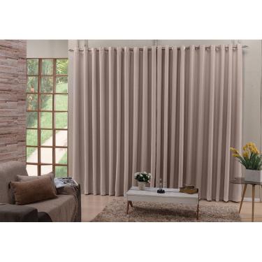 Imagem de Cortina Blackout Tecido Bege 4,00x2,50 Ilhós Cromado