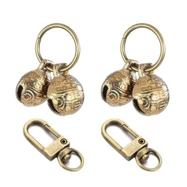 Imagem de ZAAWUUT Sinos vintage de cobre para cães, conjunto de 2, sinos de rastreamento de animais de estimação com clipes de pressão para cães pequenos e gatos, sinos de latão com som claro (18 mm)