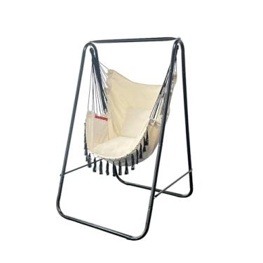 Imagem de Suporte para cadeira de rede, inclui grande balanço interno suspenso, carga máxima de 226 kg, suporte de rede de aço resistente para ambientes internos e externos (bege)