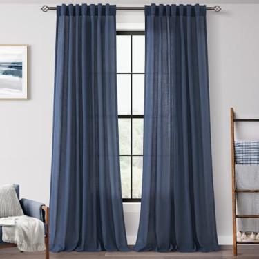 Imagem de Cortinas azul marinho 233 cm de comprimento para quarto com filtro de luz azul semitransparente, cortinas de sala de estar, linho, algodão, texturizado, azul índigo, cortinas, painel moderno