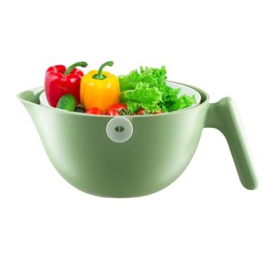 Imagem de Rrlihjgu Escorredor Para Cozinha,Cesto Escorredor Doméstico Com 2 Camadas E Pegador - Cesta Giratória À Prova de Derramamento para Escorrer e Lavar Arroz e Salada | Cozinha Apartamento