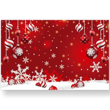 Imagem de JarThenaAMCS 50 peças de jogo americano de papel de Natal vermelho bola de Natal floco de neve tapete de mesa de papel decorativo para configuração de mesa de festa de inverno, 28 x 43 centímetros