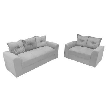Imagem de Conjunto de Sofá Porto com 2 e 3 Lugares Tecido Suede Felipe Estofados Cor Cinza
