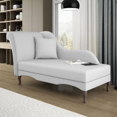 Imagem de Divã Recamier Chaise Longue Valentina Clássico com Pés de Madeira Bouclê Cinza Claro - Desk Design