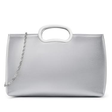 Imagem de DETARA Bolsa clutch feminina com alça recortada em couro PU bolsa elegante para festa de casamento formal, Prata P032s