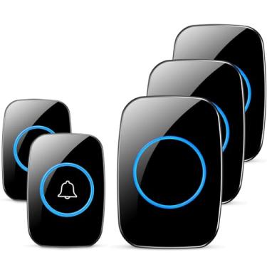 Imagem de Campainha sem fio, kit de campainha à prova d'água FullHouse, distinto portas dianteiras e traseiras, alcance de mais de 305 metros e 60 carrilhões, 5 níveis de volume e flash LED, para sala de aula