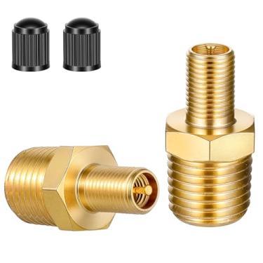 Imagem de Sliverdew 2 peças de adaptador de inflador de ar de latão, 1/4 NPT (m) para válvula Schrader conector de inflador de pneu com tampas de vedação para compressor/bomba de ar portátil automático
