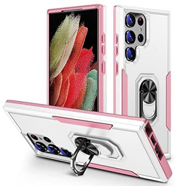 Imagem de SORAKA Capa para Samsung Galaxy S23 Ultra com suporte de anel e placa de metal capa rígida para PC para-choques de TPU suave capa resistente de ajuste fino estojo protetor à prova de choques