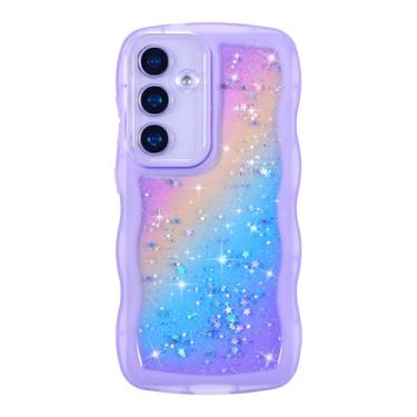 Imagem de ZTOFERA Capa para Samsung Galaxy A15 4G/5G de 6,5 polegadas, linda capa ondulada encaracolada com estrela arco-íris com glitter, capa protetora de telefone TPU macio e brilhante transparente à prova