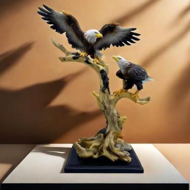 Imagem de Estátua de águia grande estatueta de águia decorativa para casa e escritório estatuetas de resina para exibição de escritório em casa artesanato decoração de sala de estar ornamentos para mesa de 40