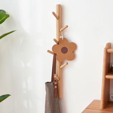Imagem de TRWISWDC Cabideiro vertical montado na parede – altura 71 cm, cabideiro vertical de madeira de carvalho para parede com 7 ganchos, suporte de casaco moderno para pendurar chapéus, jaquetas, bolsas na
