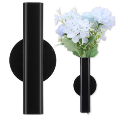 Imagem de Tubo de flor montado na parede de 16 cm, vaso de parede, tubos de metal, decoração de paredes, tubos de flores de metal, suporte de decoração para quarto, banheiro, sala de estar (preto metálico)