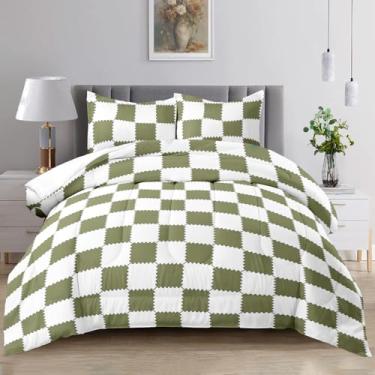 Imagem de Raphus cucullatus Conjunto de edredom queen xadrez verde, edredom queen xadrez verde, colcha de fazenda, colcha ocidental, boêmio, decoração de quarto