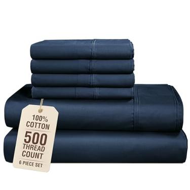 Imagem de Casa Platino Conjunto de lençóis 100% algodão tamanho casal - 6 peças (1 lençol liso, 1 elástico, 4 fronhas) - 500 fios - conjunto de lençóis de cama de cetim ultra suave, adequado para pessoas que