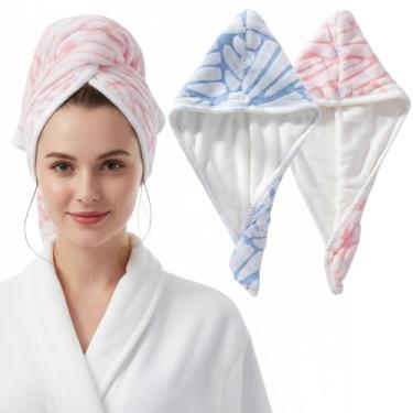 Imagem de YHPDYL Pacote com 2 toalhas de cabelo femininas de microfibra: secagem 50% mais rápida, ultra absorvente e anti-frizz para cabelos longos e encaracolados! Tamanho grande de 40,6 x 66 cm, leve para