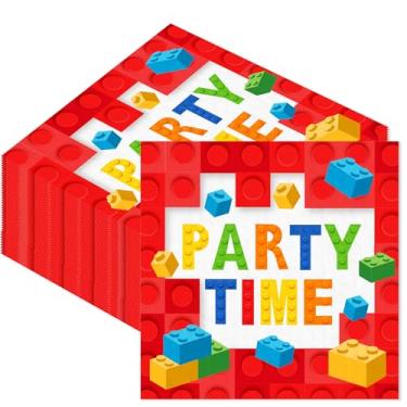 Imagem de Pacote com 40 blocos de montar, guardanapos de papel, blocos descartáveis, tijolos, artigos de festa, tijolos, guardanapos de papel, bebidas, jantar, sobremesa, guardanapo, aniversário, decoração de