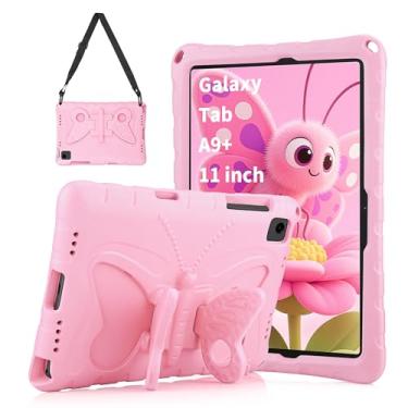 Imagem de YEBOLU Capa para Samsung Galaxy Tab A9 Plus de 11 polegadas para tablet Samsung com alça de ombro com suporte de borboleta fofa Kawaii para mulheres, design leve para Galaxy A9 +, rosa