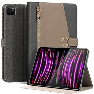 Imagem de XFYKJIN Capa para iPad Pro de 11 polegadas, modelos 2018-2022, capa protetora de couro de microfibra premium com bolso com zíper, fecho de fivela, despertar/hibernar e ficar em pé (cinza escuro com