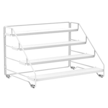 Imagem de Organizador de temperos de bambu de 4 níveis, rack de armazenamento de especiarias para despensa de cozinha que economiza espaço, prateleiras de lata em camadas, organizadores de prateleira de madeira