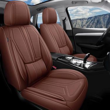 Imagem de otoez 5 peças de capas de assento de carro conjunto completo de capa de assento de couro napa respirável e impermeável cobertura total, protetor de assento automotivo universal para carro Seden SUV