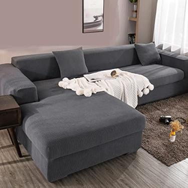 Imagem de jia cool Capas de sofá seccionais elásticas macias em forma de L com elástico na parte inferior, conjunto de espreguiçadeira para sala de estar 4 assentos 1 peça (chaise, cinza claro