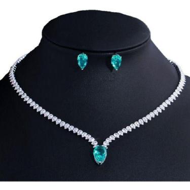 Imagem de Conjunto Colar Chocker Riviera Gota E Brinco Zircônia Verde - De Castr