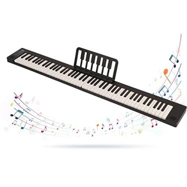Imagem de Piano digital dobrável, teclado de piano dobrável de tamanho completo com 88 teclas, piano elétrico portátil com Bluetooth, piano elétrico com MIDI, teclado iniciante piano com suporte de música, pedal de sustentação, piano (plugue dos EUA)