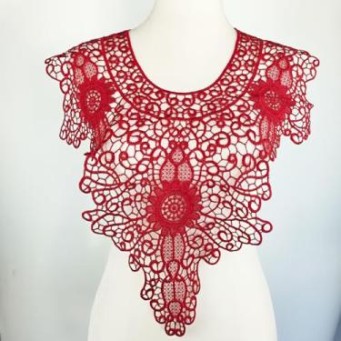Imagem de Carytalee 1 peça de apliques de tecido de renda vintage flores remendos para costura de roupas, faça você mesmo, artesanato, casamento, vestido de noiva, decoração de renda (vermelho) 55 x 46 cm