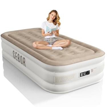 Imagem de Sebor Colchão de ar duplo com bomba embutida de 45 cm, colchão de ar autoinflável confortável com bomba de alta velocidade, colchão inflável duplo durável com bolsa de armazenamento