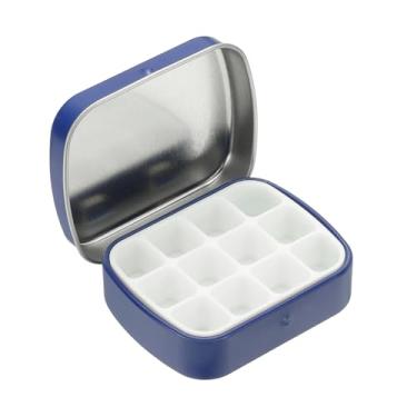 Imagem de PATIKIL Mini caixa de lata de tinta de 12 poços, mini caixa de paleta de estanho de aquarela vazia para viagem, armazenamento portátil de tinta de metal para tinta a óleo acrílica guache, azul
