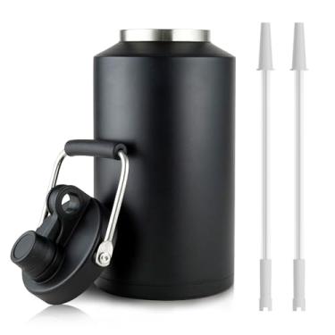 Imagem de Garrafa de água de 1 litro isolada com canudo, garrafa de água de aço inoxidável de 3,628 g, boca larga, dupla vácuo, lavável na lava-louças, livre de BPA, para bebidas quentes e frias, preto